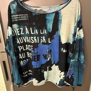 Printed Artworks Cotton Linen Graphic Print Tee Shirt M Boxy Lagenlook Arttowear